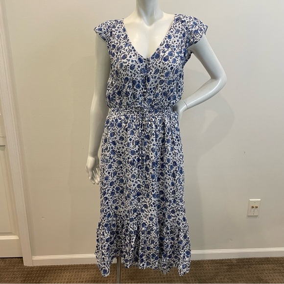 Lucky Brand Dresses & Skirts - LUCKY BRAND White & Blue Floral Print Felice Midi Dress
